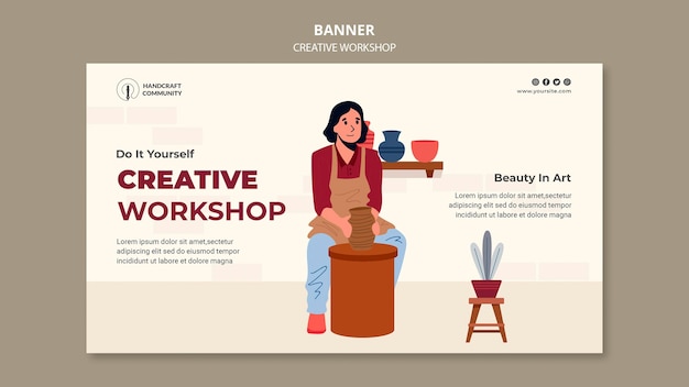 Gratis PSD creatieve workshop horizontale banner