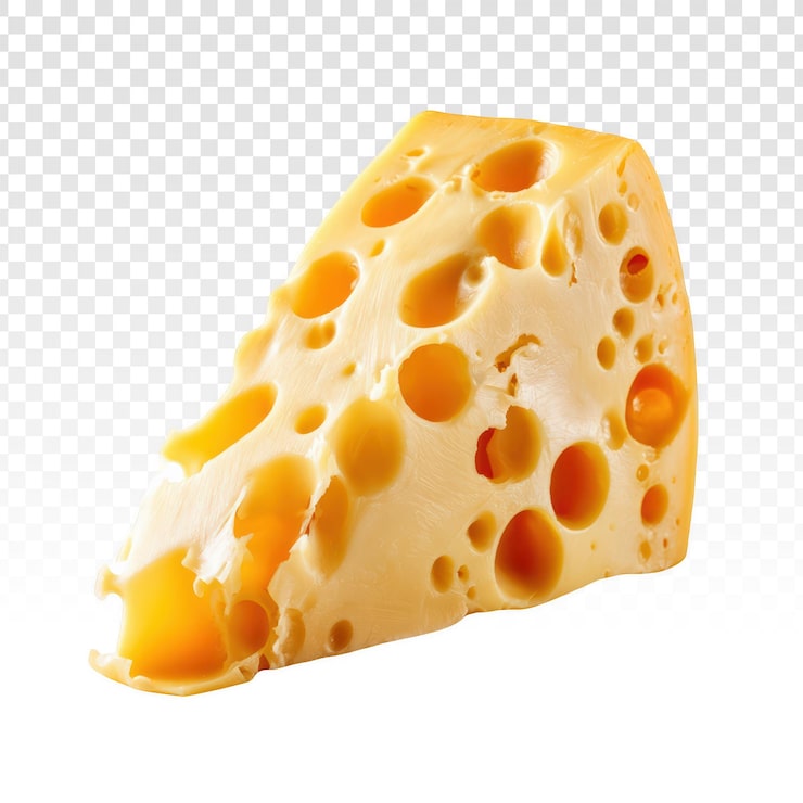 PSD gratuito cuneo di formaggio svizzero con buchi su uno sfondo trasparente