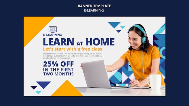 PSD Gratis desain templat banner e-learning