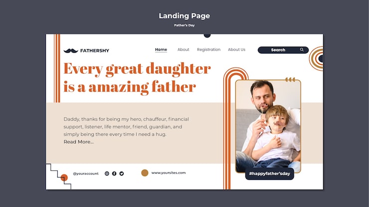 PSD Gratis desain templat halaman arahan hari ayah