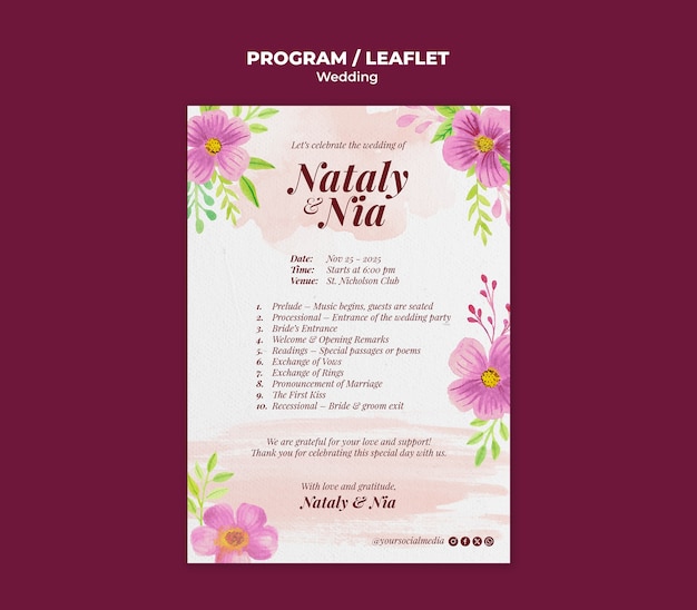 PSD Gratis desain templat program pernikahan