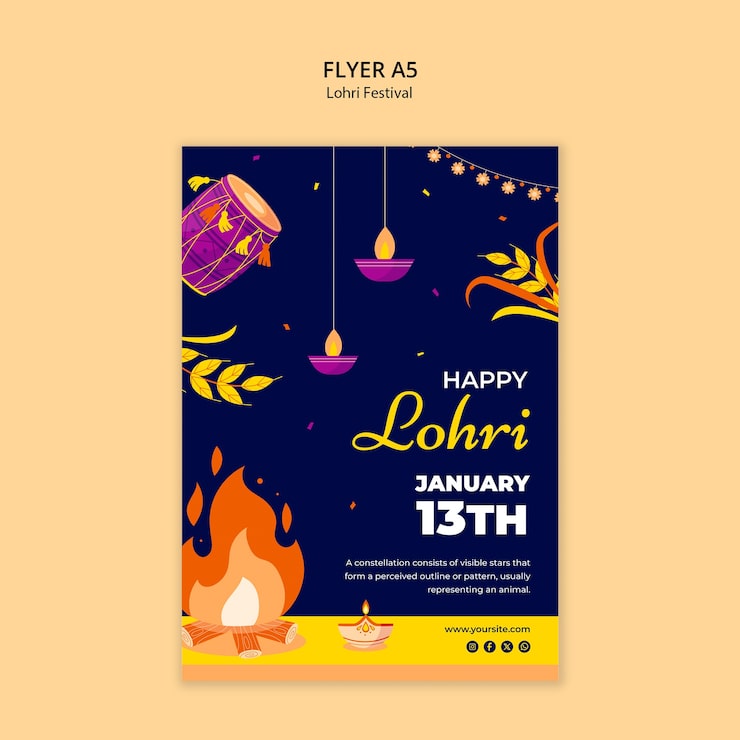 PSD Gratis desain template flyer festival lohri