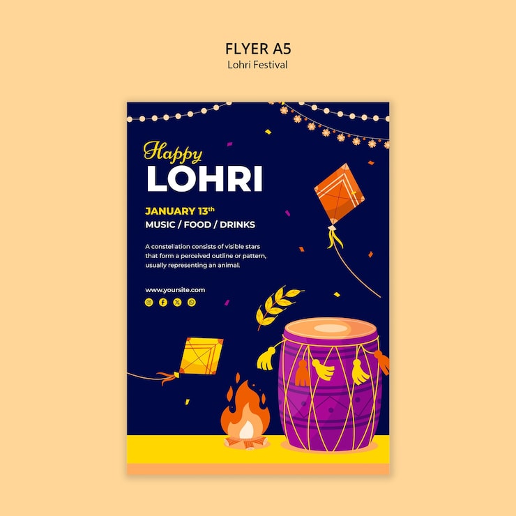 PSD Gratis desain template flyer festival lohri