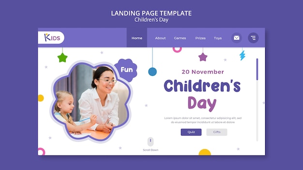 PSD Gratis desain template halaman arahan hari anak