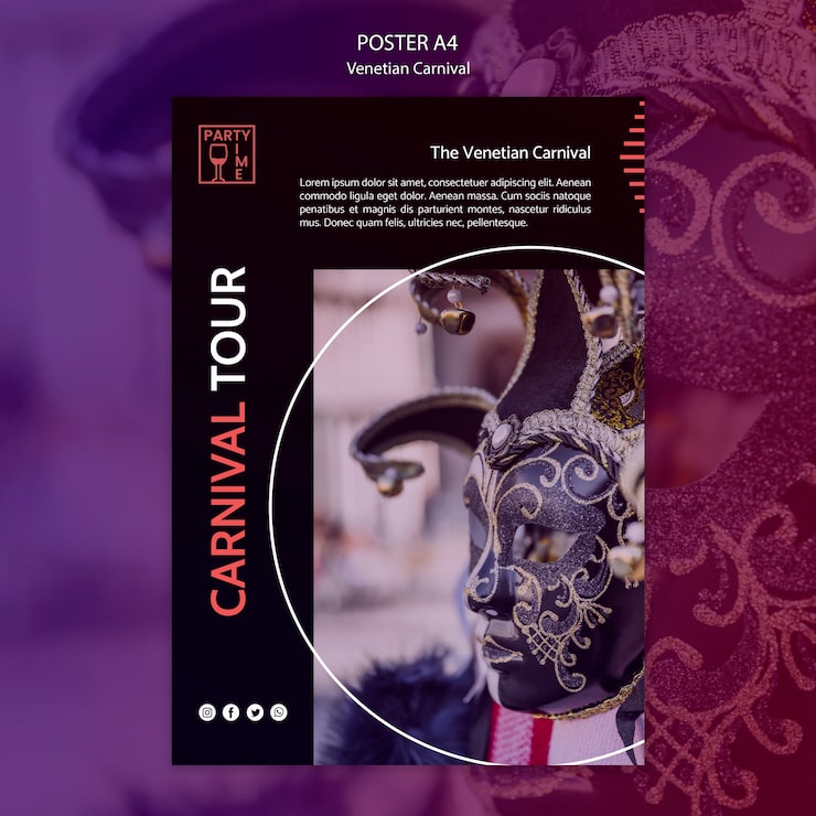 PSD gratuito design del poster per il modello di carnevale di ventian