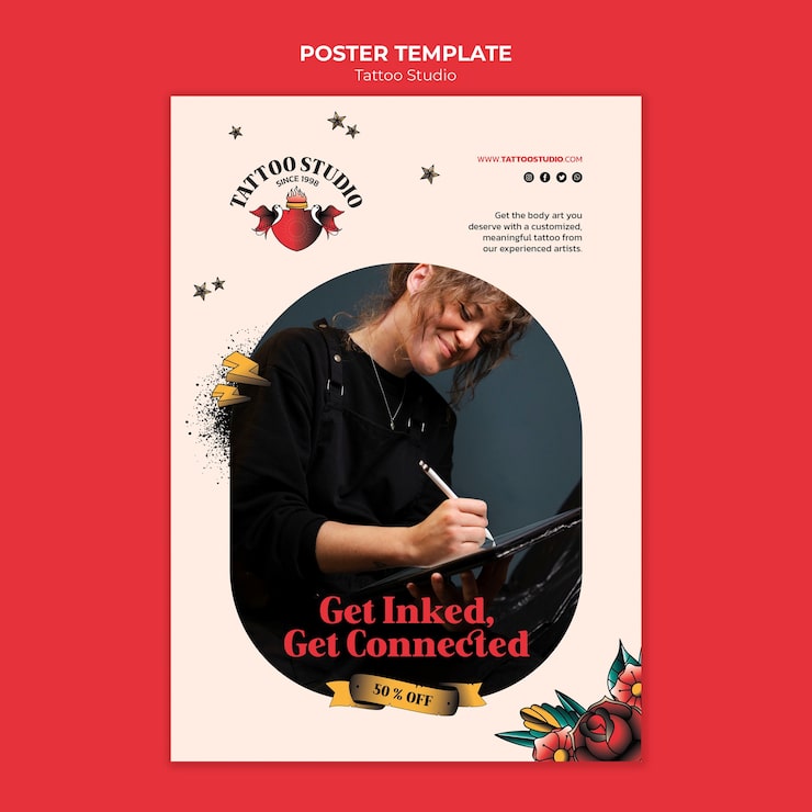 PSD gratuito disegno del modello dell'invito del manifesto del tatuaggio