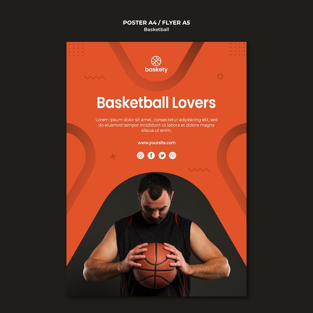 PSD gratuito diseño de carteles de amantes del baloncesto