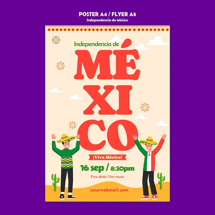 PSD gratuito diseño plano diseño de plantilla de independencia de méxico