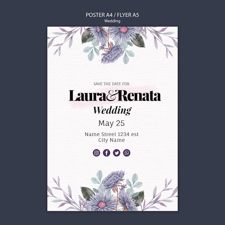 PSD gratuito diseño de plantilla de volante de evento de boda