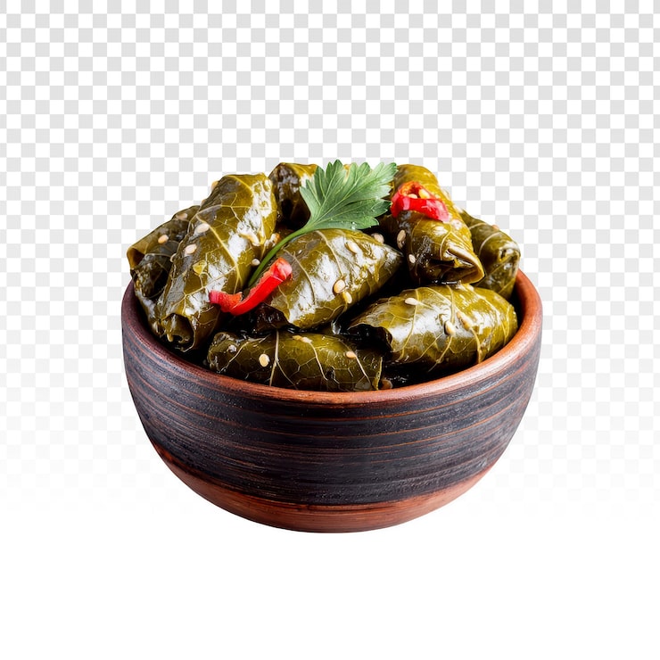 PSD Gratis dolmades atau daun anggur isi dalam mangkuk