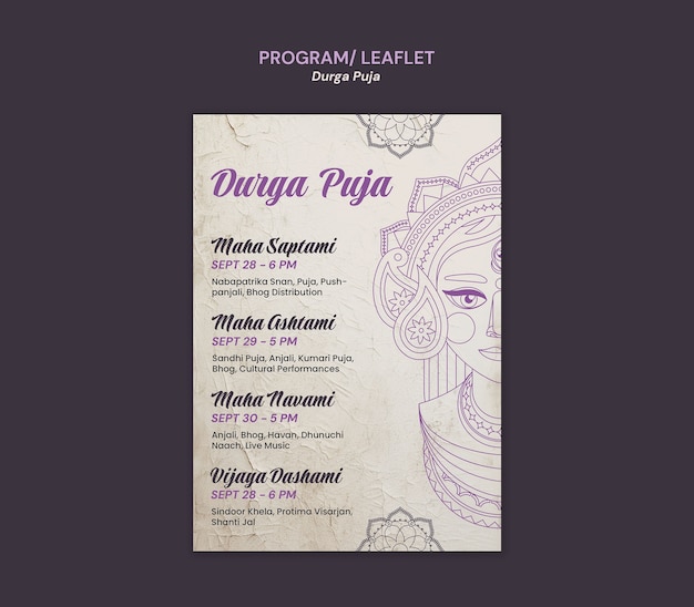 Gratis PSD durga puja festival flyer