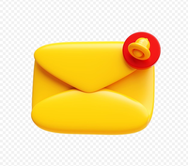Gratis PSD e-mail met bell notification icoon 3d illustratie