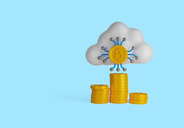 PSD gratuito ed illustrazione di criptovaluta con cloud