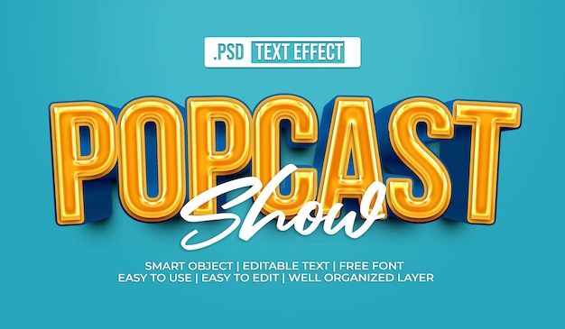 PSD gratuito efecto de estilo de texto popcast