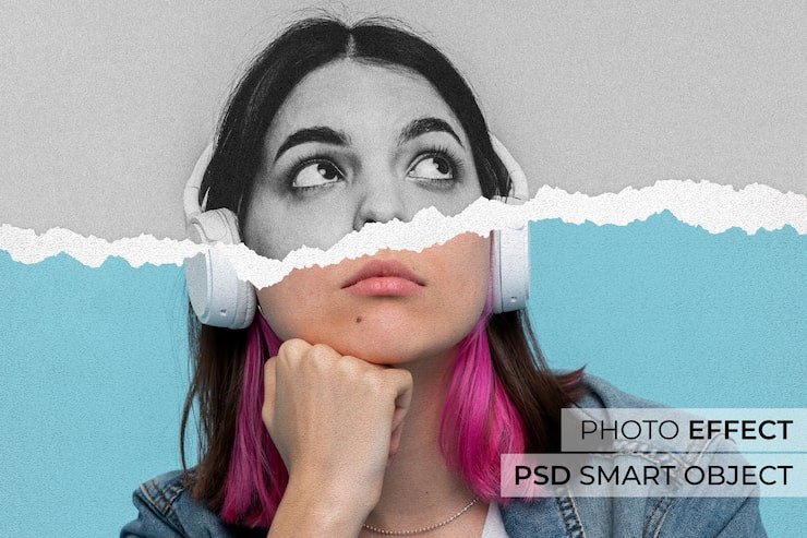 PSD gratuito efecto de retrato de papel rasgado