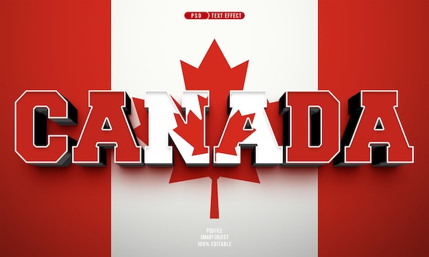 PSD gratuito efecto de texto 3d editable de canadá