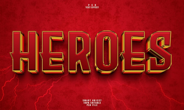 PSD gratuito efecto de texto editable 3d de heroes