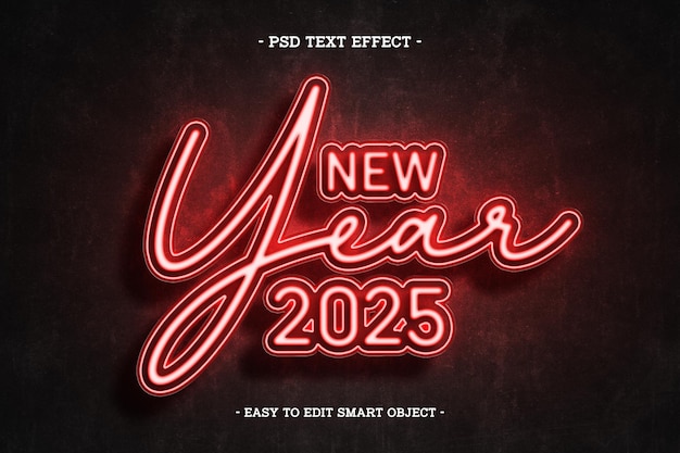 PSD gratuito efecto de texto editable para el año nuevo 2025 de estilo neón