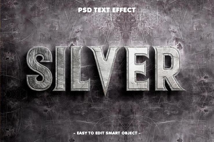PSD gratuito efecto de texto editable de estilo metal plateado