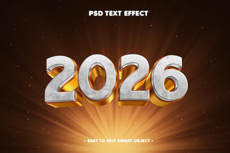 PSD gratuito efecto de texto editable de feliz año nuevo 2026