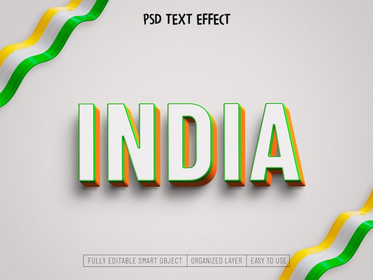 PSD gratuito efecto de texto editable de india