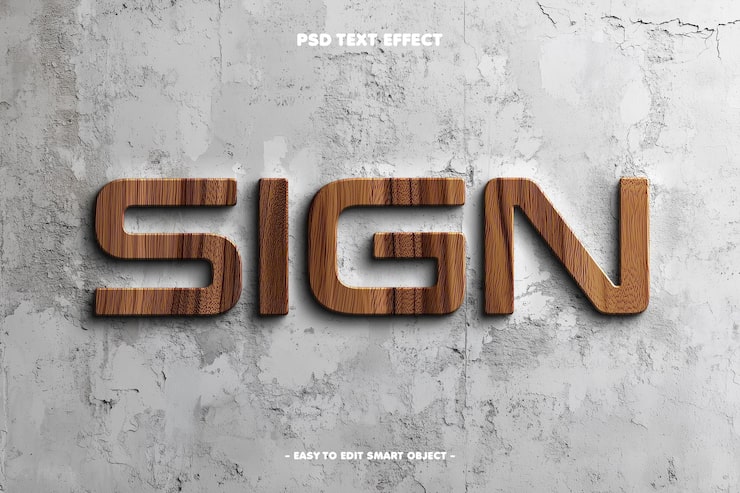 PSD gratuito efecto de texto editable de letrero 3d estilo madera