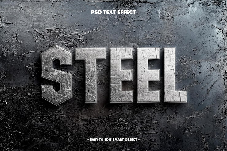PSD gratuito efecto de texto editable de metal de acero