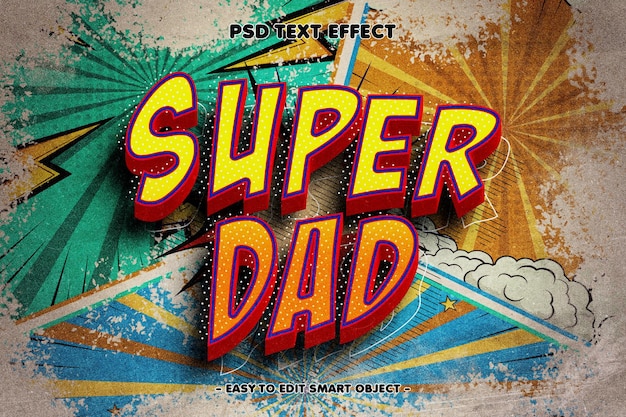 PSD gratuito efecto de texto editable super dad 3d