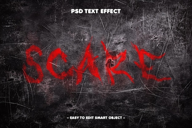 PSD gratuito efecto de texto editable de susto y horror
