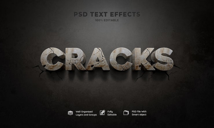 PSD Gratis efek teks 3d retakan