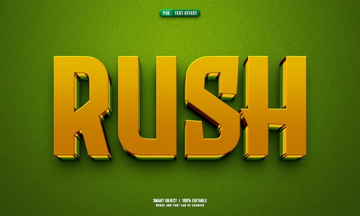 PSD Gratis efek teks 3d yang dapat diedit rush