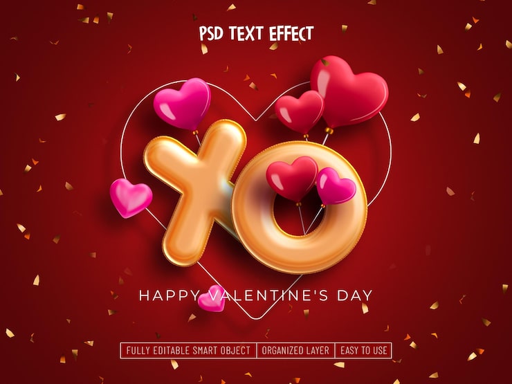 PSD Gratis efek teks hari valentine yang bisa diedit