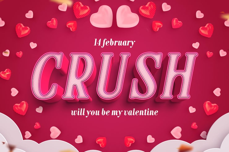 PSD Gratis efek teks yang dapat diedit crush hari valentine