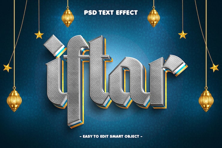 PSD Gratis efek teks yang dapat diedit iftar ramadan kareem