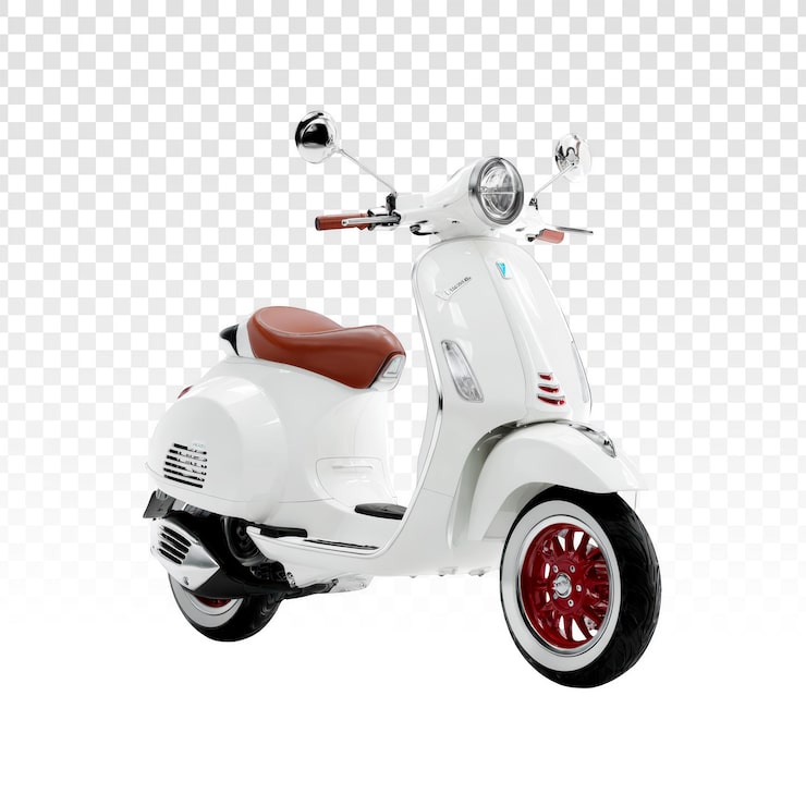 PSD gratuito elegante scooter retrò bianco con sella marrone e ruote rosse