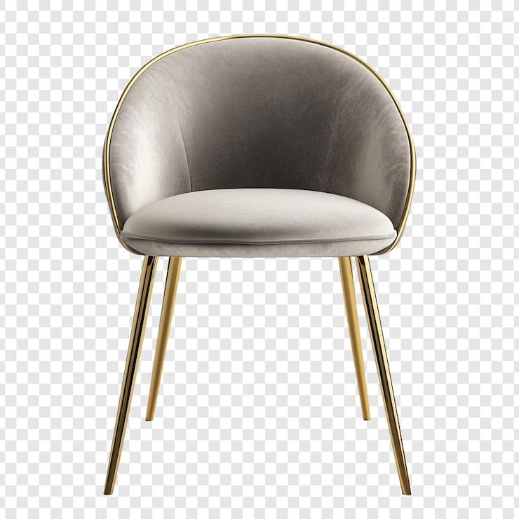 PSD gratuito elegante silla de terciopelo gris con patas de oro diseño moderno