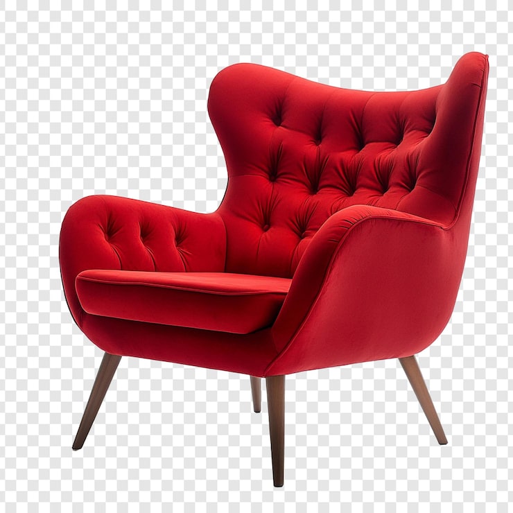 PSD gratuito elegante sillón de terciopelo rojo con botones