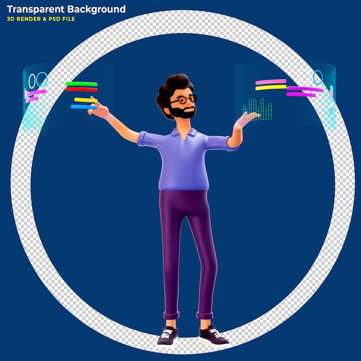 PSD gratuito empresario usando gafas de realidad virtual y tocando la interfaz vr ilustración 3d
