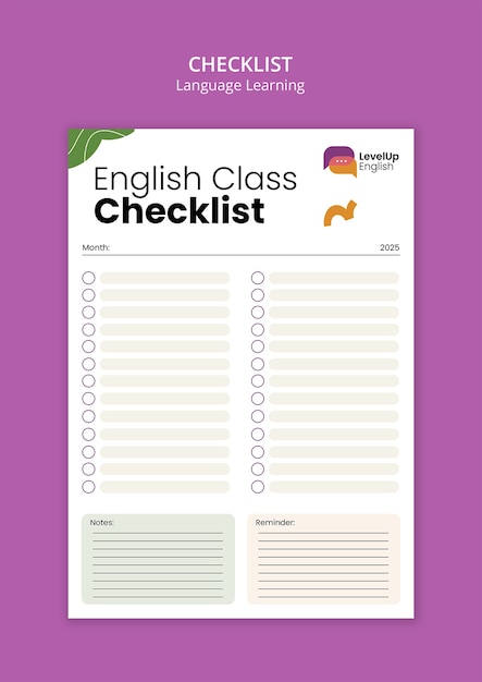 Gratis PSD engelse les checklist sjabloon