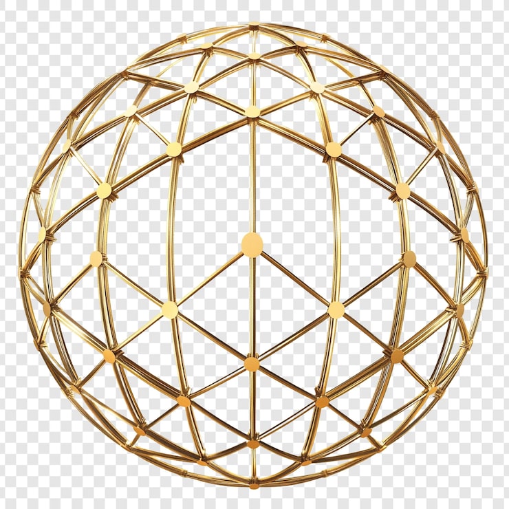 PSD gratuito esfera geométrica dorada un modelo de red 3d