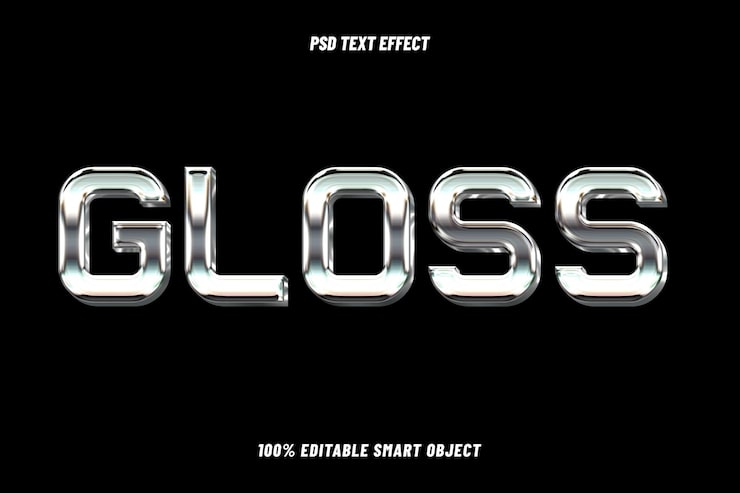 PSD gratuito estilo de texto de cromo y plata editable con brillo
