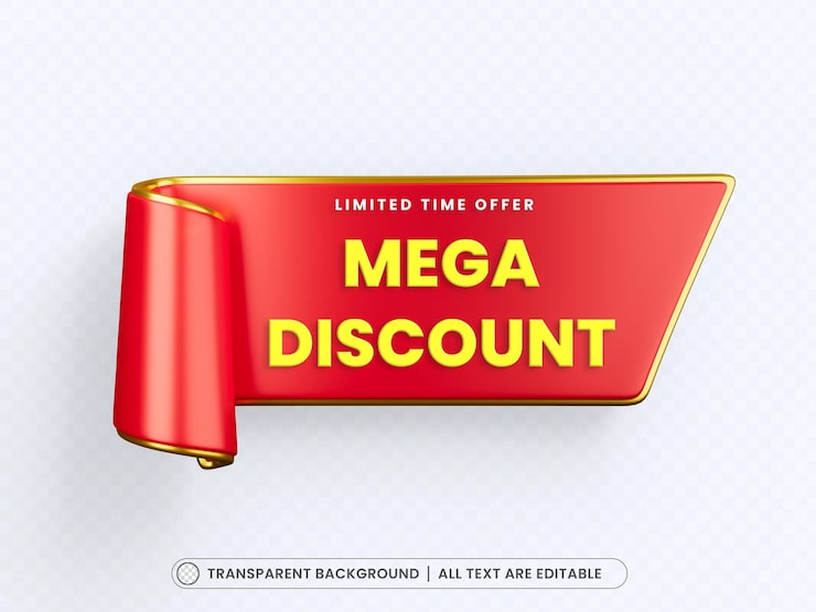 PSD gratuito etiqueta roja de mega descuento con texto editable
