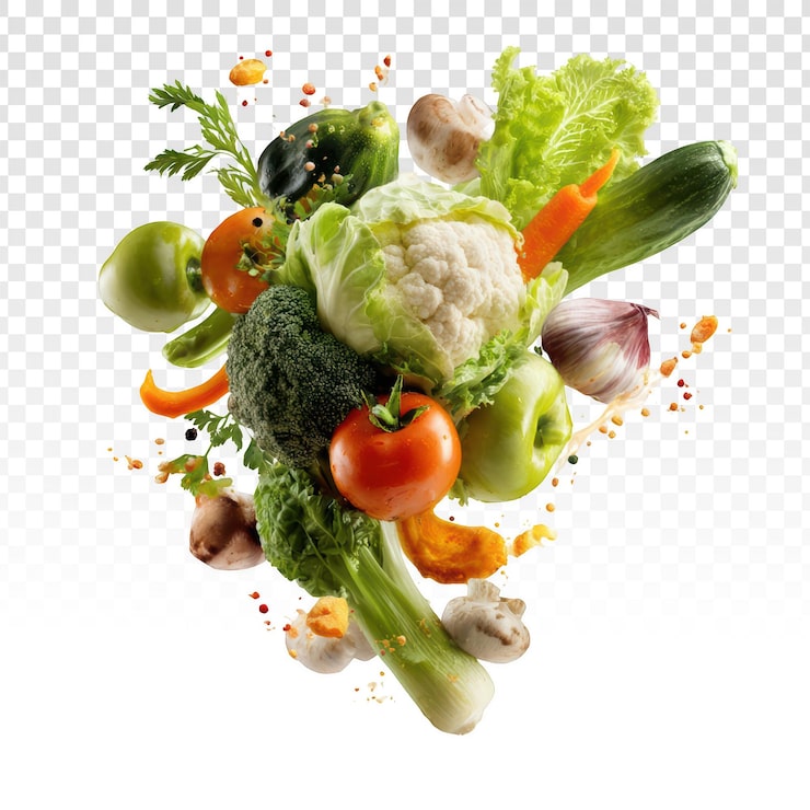 PSD gratuito explosión vibrante de verduras y frutas frescas