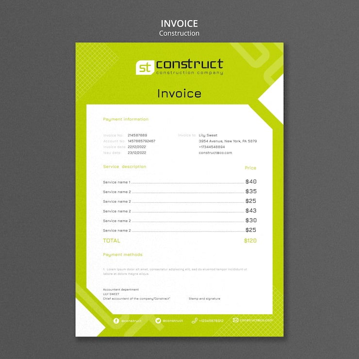 PSD gratuito factura de proyecto de construcción geométrica