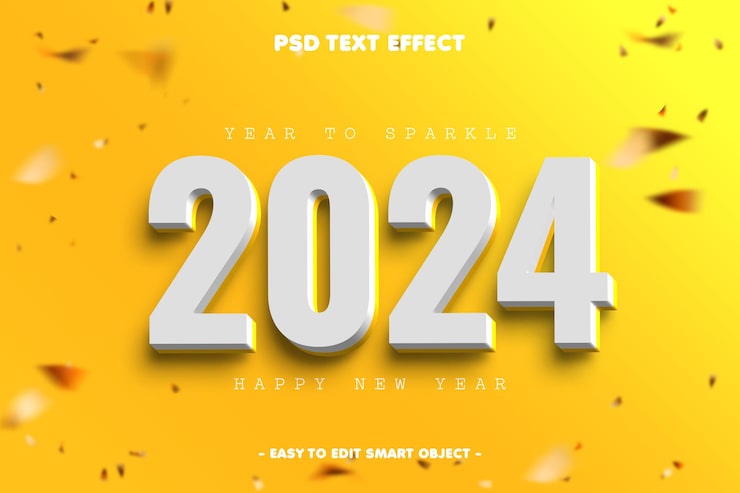 PSD gratuito feliz año nuevo 2024 efecto de texto