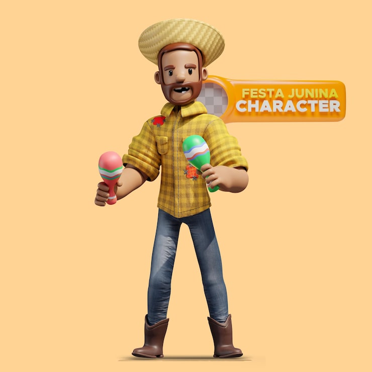 PSD gratuito festa junina personaje con maracas ilustración 3d