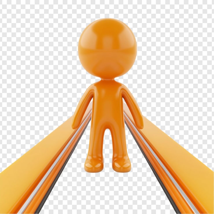 PSD gratuito figura naranja de pie en senderos brillantes sintiéndose esperanzada y optimista