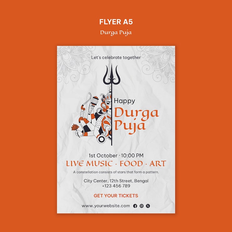 PSD Gratis flyer festival durga puja