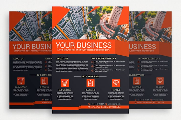 PSD gratuito folleto de negocios negro y naranja