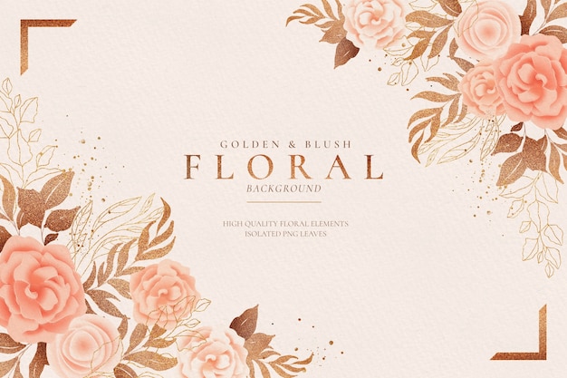 PSD gratuito fondo floral dorado y rubor